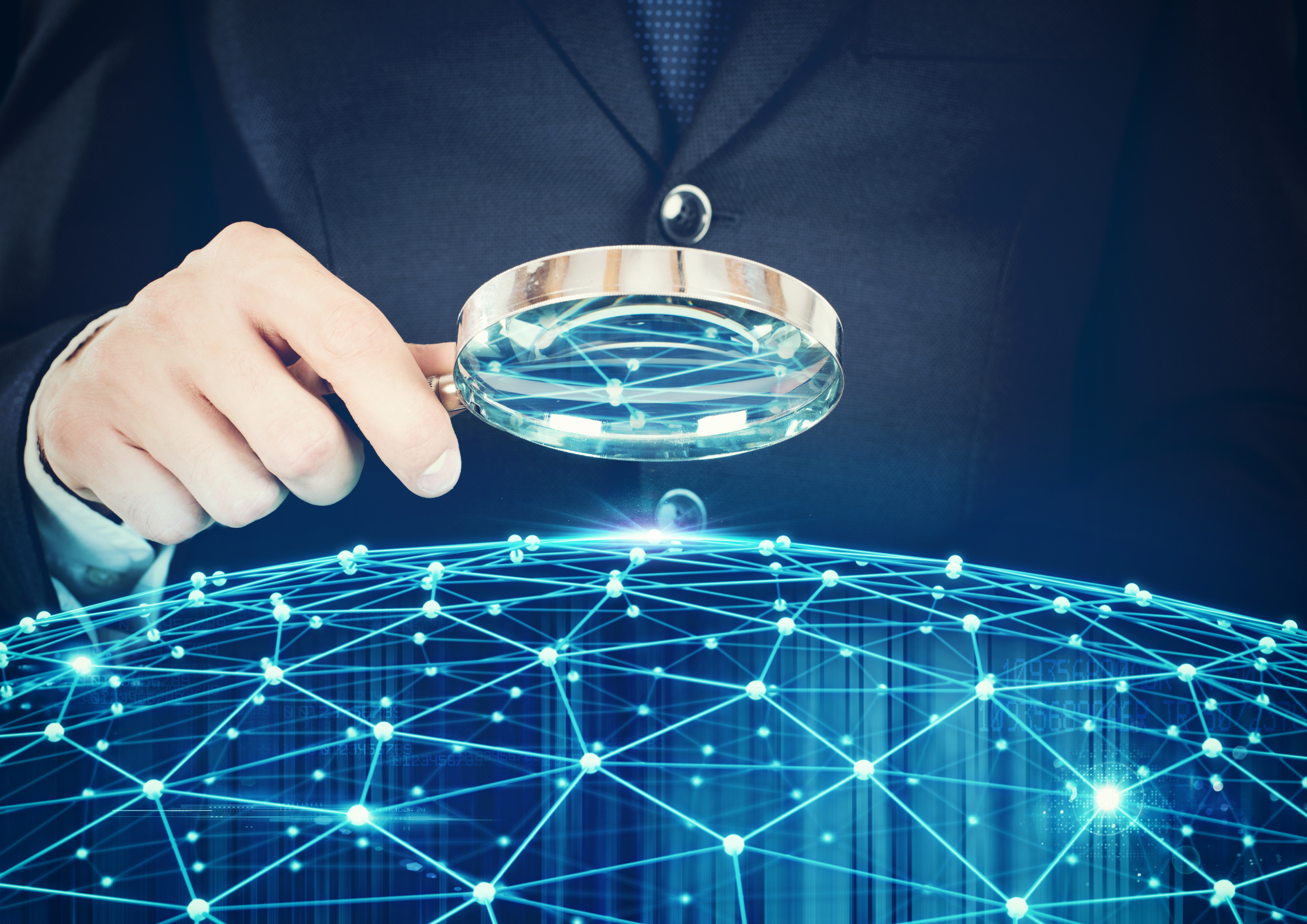 Magnify glass viewing connections on a globe