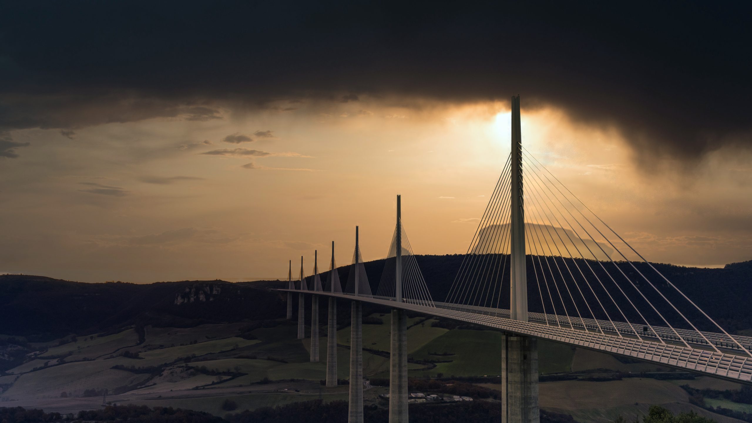 View of the Viaduct of Millau, the highest bridge in the world, Aveyron, France.